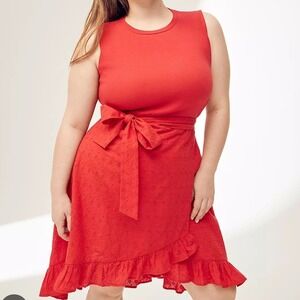 NWT Lane Bryant Red Ribbed Knit Eyelet‎ Skirt Dress Sleeveless 24